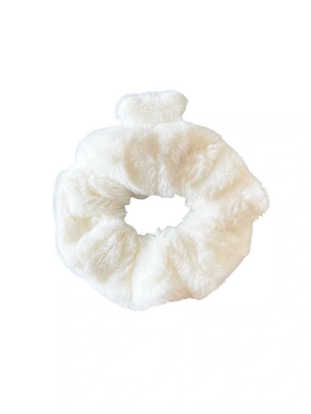 White Love Heart Rhinestone Necklace Stuffed Plush Faux Fur Scrunchie Hair Tie
